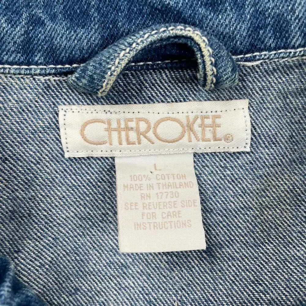 90s VTG Cherokee Denim Jacket Womens S Blue Jean Button Up Western Retro Preppy